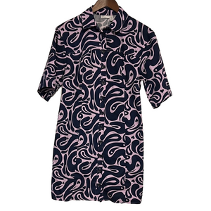 ASOS DESIGN Abstract Swirl Print Shirt Dress Navy Lilac 100% Cotton Size 6